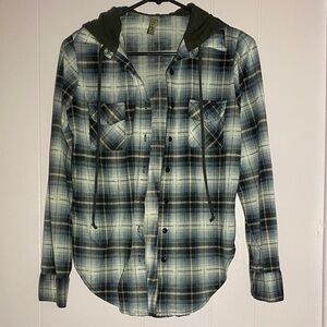 Plaid Button-Up Hoodie Shirt